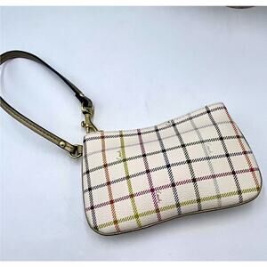 Coach Peyton Heritage Multicolor Tattersall Logo Script Wristlet Pouch‎